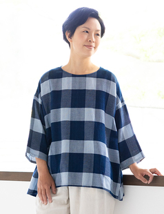 群言堂★登美★先染め★藍染ブラウス★未使用 シャツ/ブラウス(七分/長袖) オンライン 販売