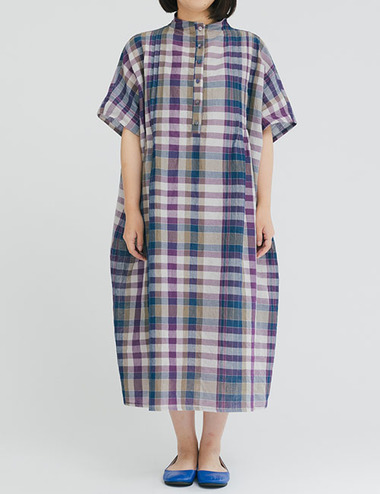 綿麻ワッシャー格子 ワンピース蔓竜胆 つるりんどう 買いもの 石見銀山 群言堂 公式サイト オンラインストア