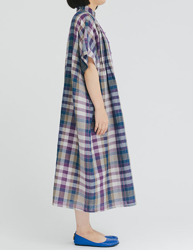 綿麻ワッシャー格子 ワンピース蔓竜胆 つるりんどう 買いもの 石見銀山 群言堂 公式サイト オンラインストア