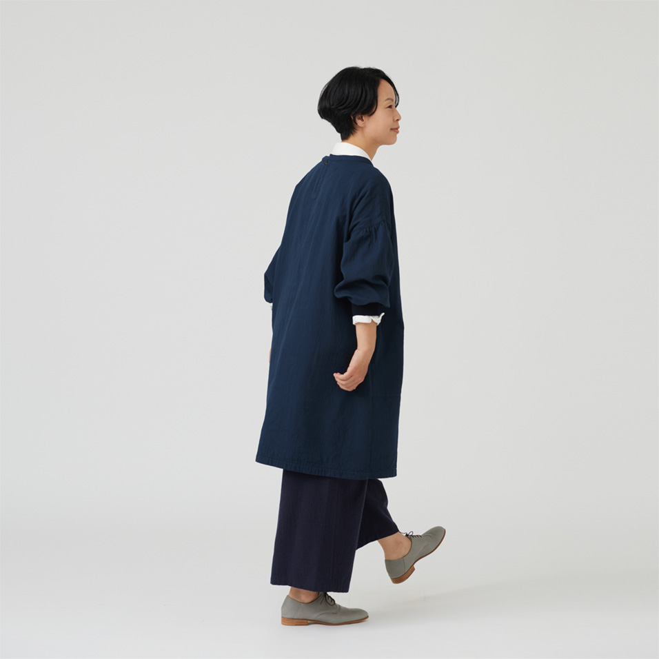 群言堂登美グレー系 ストライプ 長袖 ワンピース