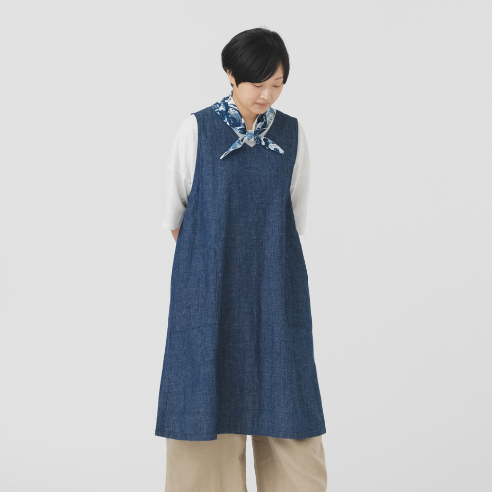 綿麻シャンブレー　チュニックエプロン