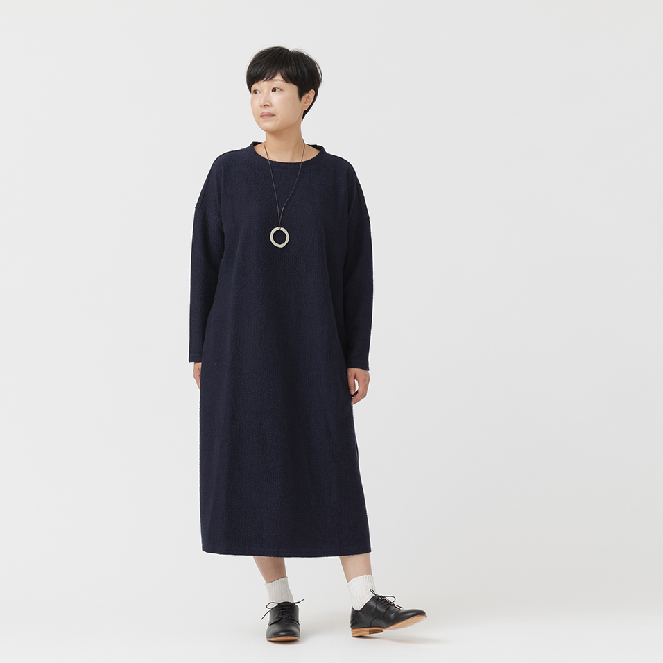 パイル刺子ジャガード ワンピース角榛（つのはしばみ） - 買いもの 